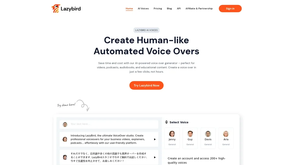 Lazybird: High-quality Automated Voice Over for your content