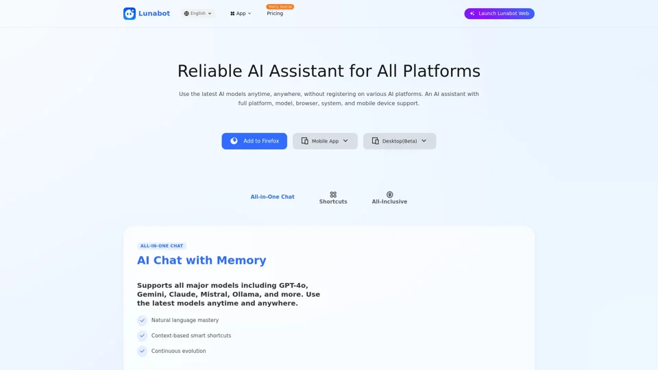 Lunabot - The AI assistant simplifies your work on any webpage as a chatbot sider, anywhere. No API key or ChatGPT account is required - Lunabot.AI.