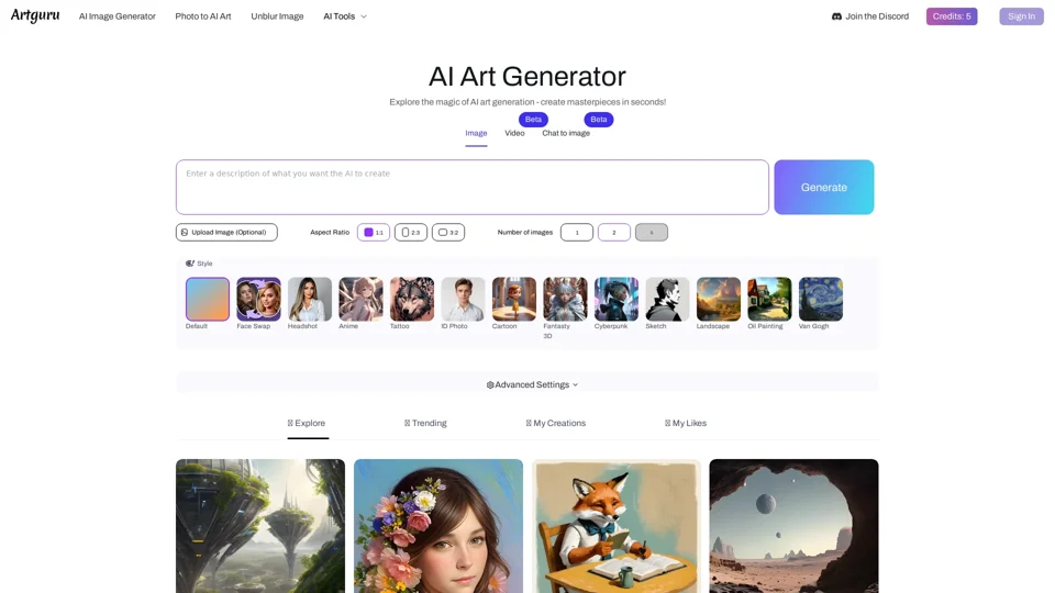 Artguru - Free Online AI Art Generator: Create AI Art from Text & Photo